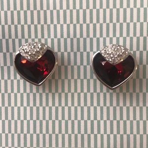 Swarovski Ruby Silver heart stud Earrings.